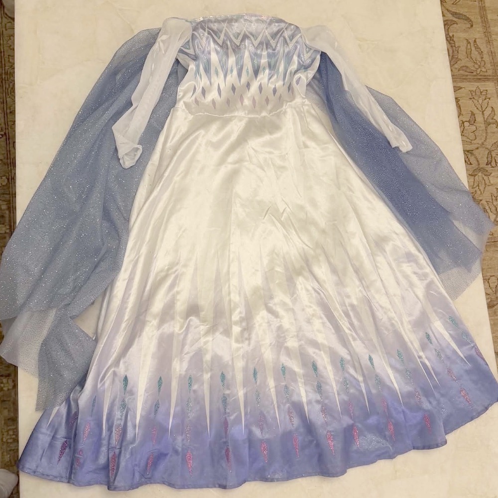 Disney Frozen Elsa Snow Queen Costume Dress Girls Medium 7-8 White Ombre